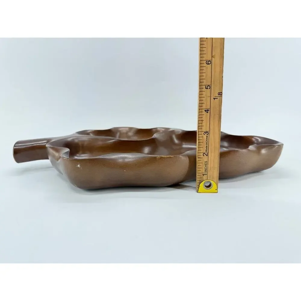 Wood Leaf Shaped Divided Serving Tray 2 Section Platter 2.35 lb